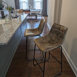 Counter Height Bar Stools - 2 Faux Leather Greyish Espresso