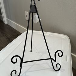 Two Black Iron Easel With Metal Scroll 