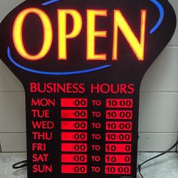 Open LED Sign w/ Hours Of Operation 