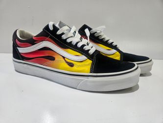 Vans Old Skool Flame Sneakers Mens 8.5 Womens 10 Black Yellow Skate Shoes