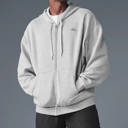 ALO HEATHER GREY FULL ZIP HOODIE