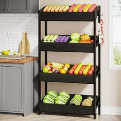 Wood Fruit Vegetable Storage Rack Stand,4-Tier Stackable Fruit Basket Organizer Rack
