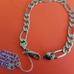 14K White Gold Figaro Bracelet 8.25"in Lenght 8 G.jmm In Size Made In Italy