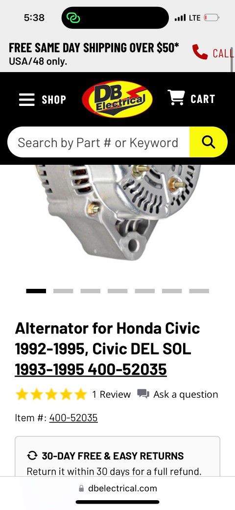 Brand New 1992-95 Civic Del Sol Alternator 