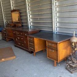 Antique Desk, Hutch  and Dresser with mirror