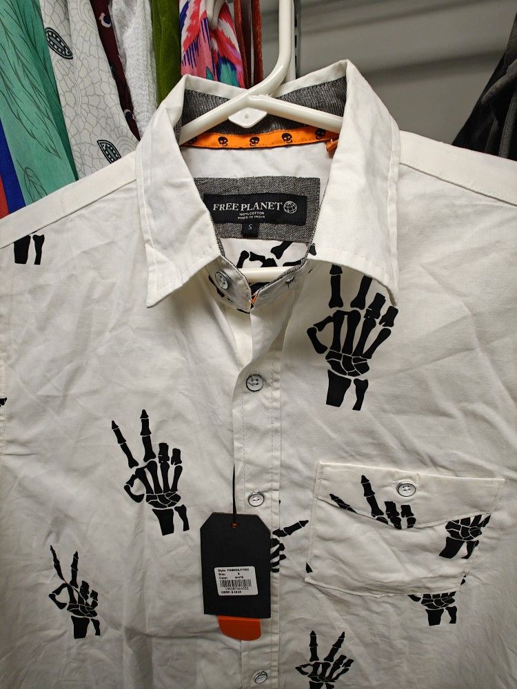 Halloween Skeleton Hands High End Free Planet Custom Button Up Shirt With Custom Details 