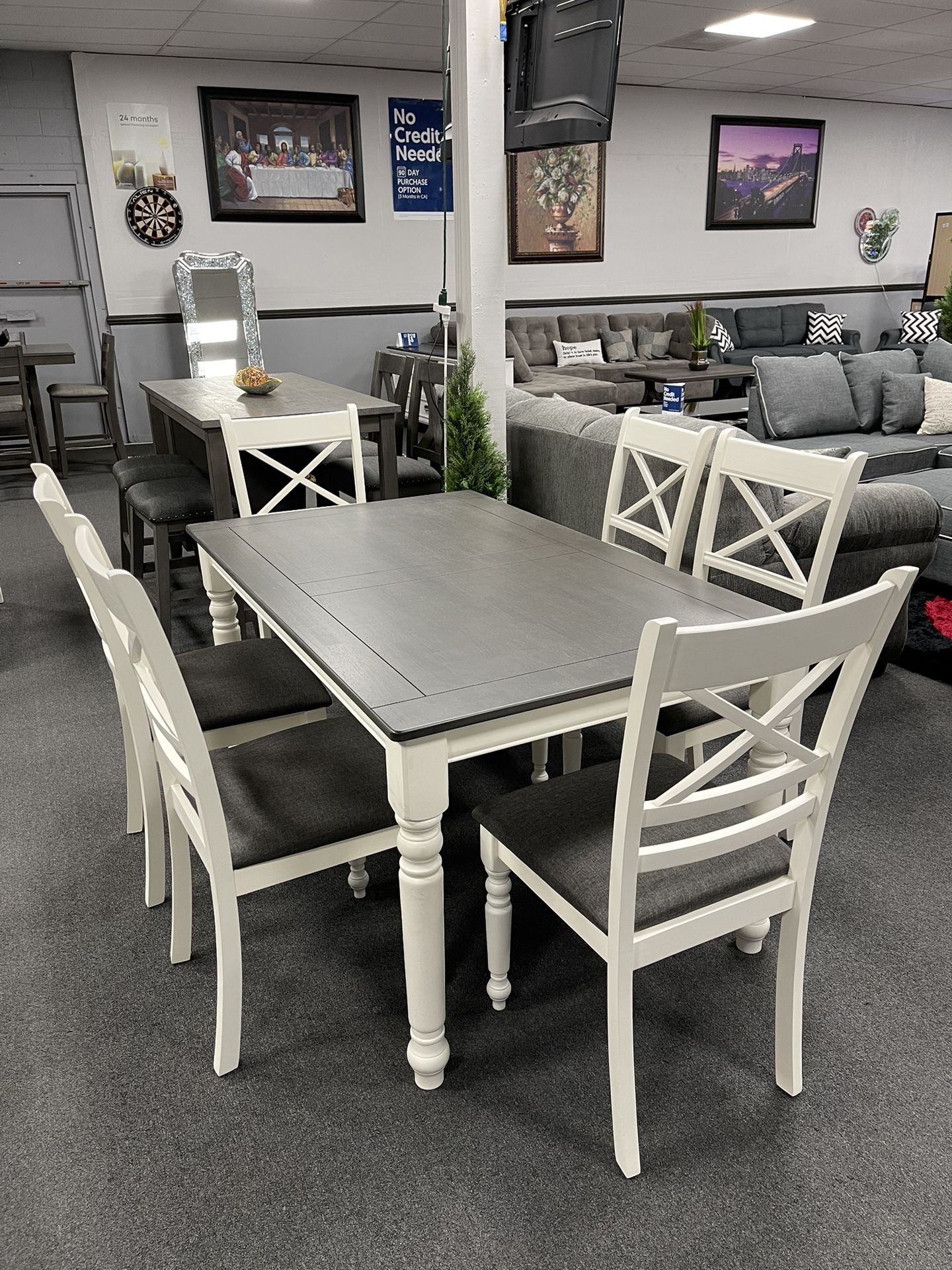 7PC Gray / White Dining Table Set