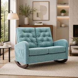 Teal Double / Loveseat Rocking Chair With Tufted High Back [NEW] **Retails For $600+  <Assembly Req> 