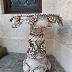 Baroque Style Hand-Painted Ceramic Side Table / Floral Pedestal