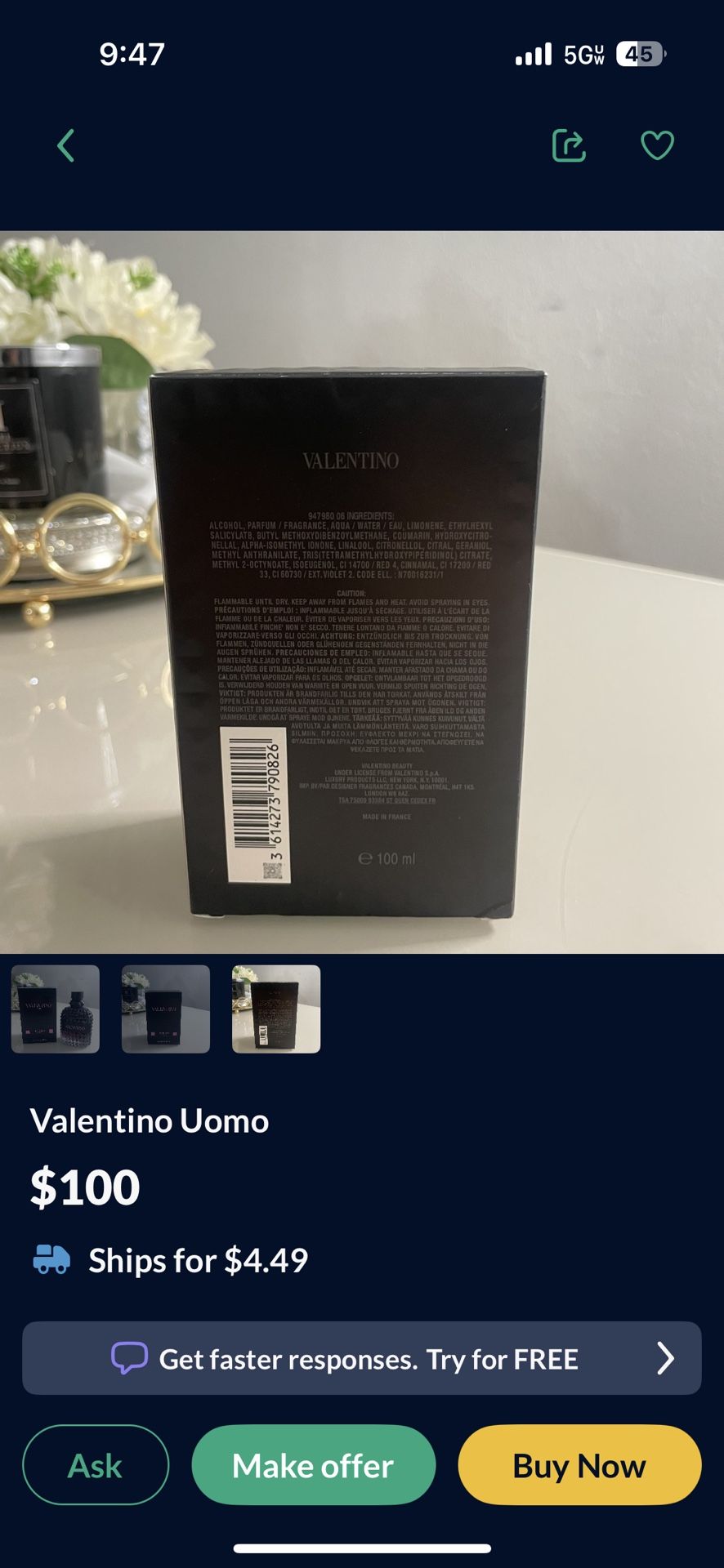 Uomo Born in Roma Intense Velantino EDP Spray 3.4 oz For Men