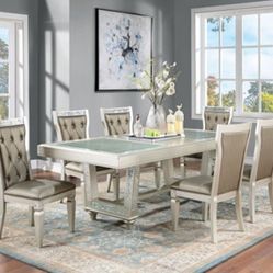 Brand New Champagne Warm Gray 7pc Dining Table Set