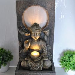 Rolling Hills Homewares Tranquil Buddha Waterfall Halo Fountain With Light - 70cm