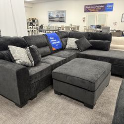 Black Sofa Sectional + Ottoman Set - Free Delivery 