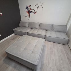 Modular 4-Piece Chenille Sectional Sofa, Light Gray