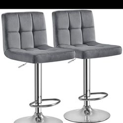 Bar Stools Set of 2, Adjustable Velvet Fabric Swivel Barstools, Modern Counter Stools with Back and Footrest, Counter Height Barstools for Bar, Kitche