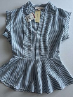 Monteau Women's Short Sleeve Shirt Size S Black White Striped NEW