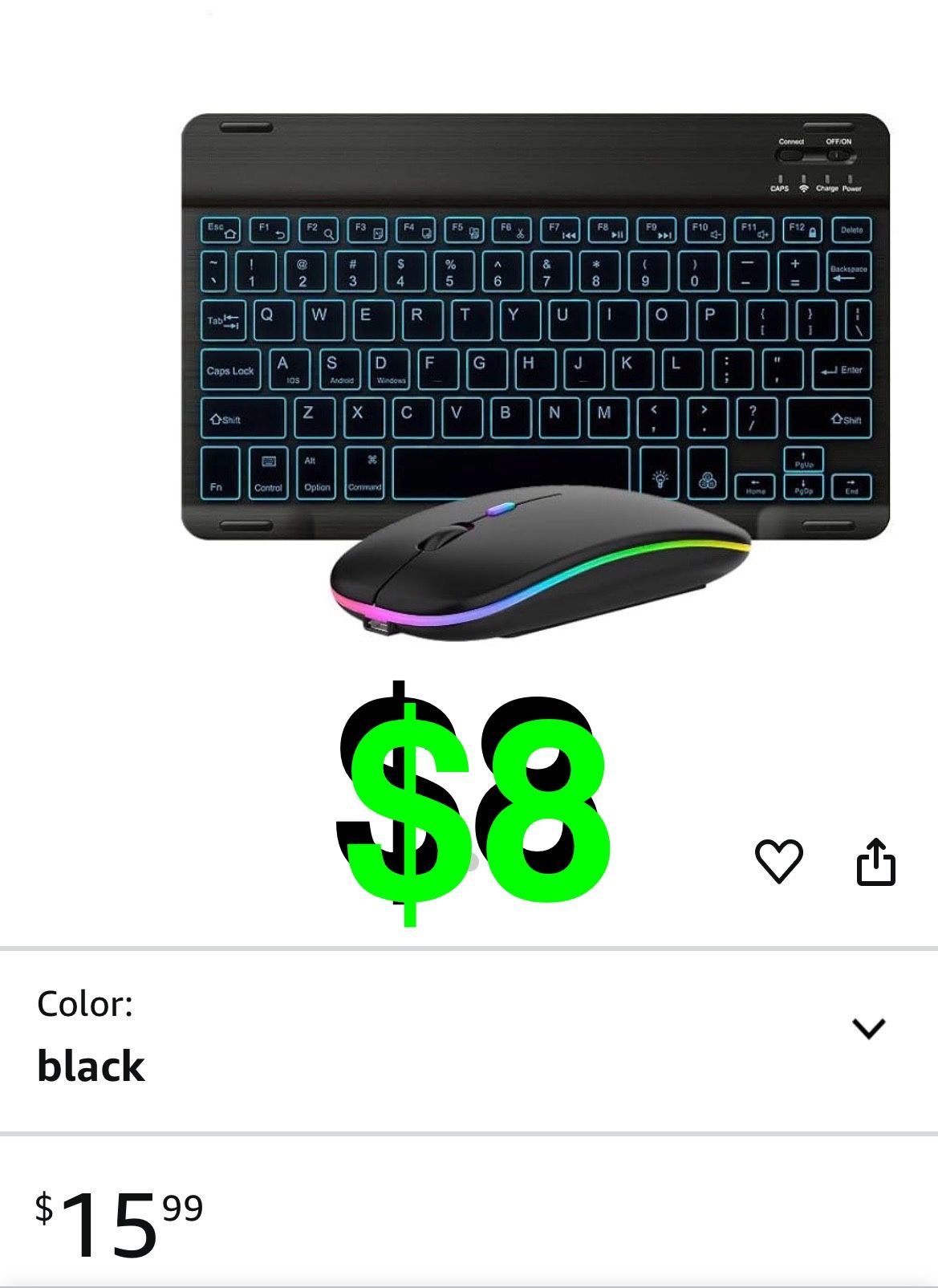 Guiheng - Ultra-Slim Bluetooth Keyboard and Mouse Portable Mini Wireless Keyboard Rechargeable 7-Color Backlit for Apple iPad iPhone Samsung Tablet iP