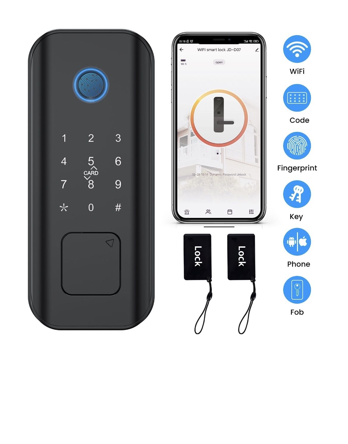 Security Smart Lock Fingerprint Door latch Keyless Entry Wi-Fi Door Lock Wireless