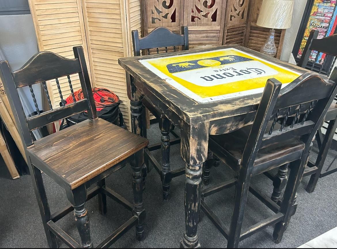 Rustic Corona Beer Counter height Dining Set