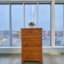 Vintage Traditional Classic Midcentury Modern Minimalist Brown Wood Dresser Chest Of Draws
