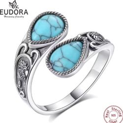 925 Sterling Silver Adjustable Turquoise Spoon Ring 