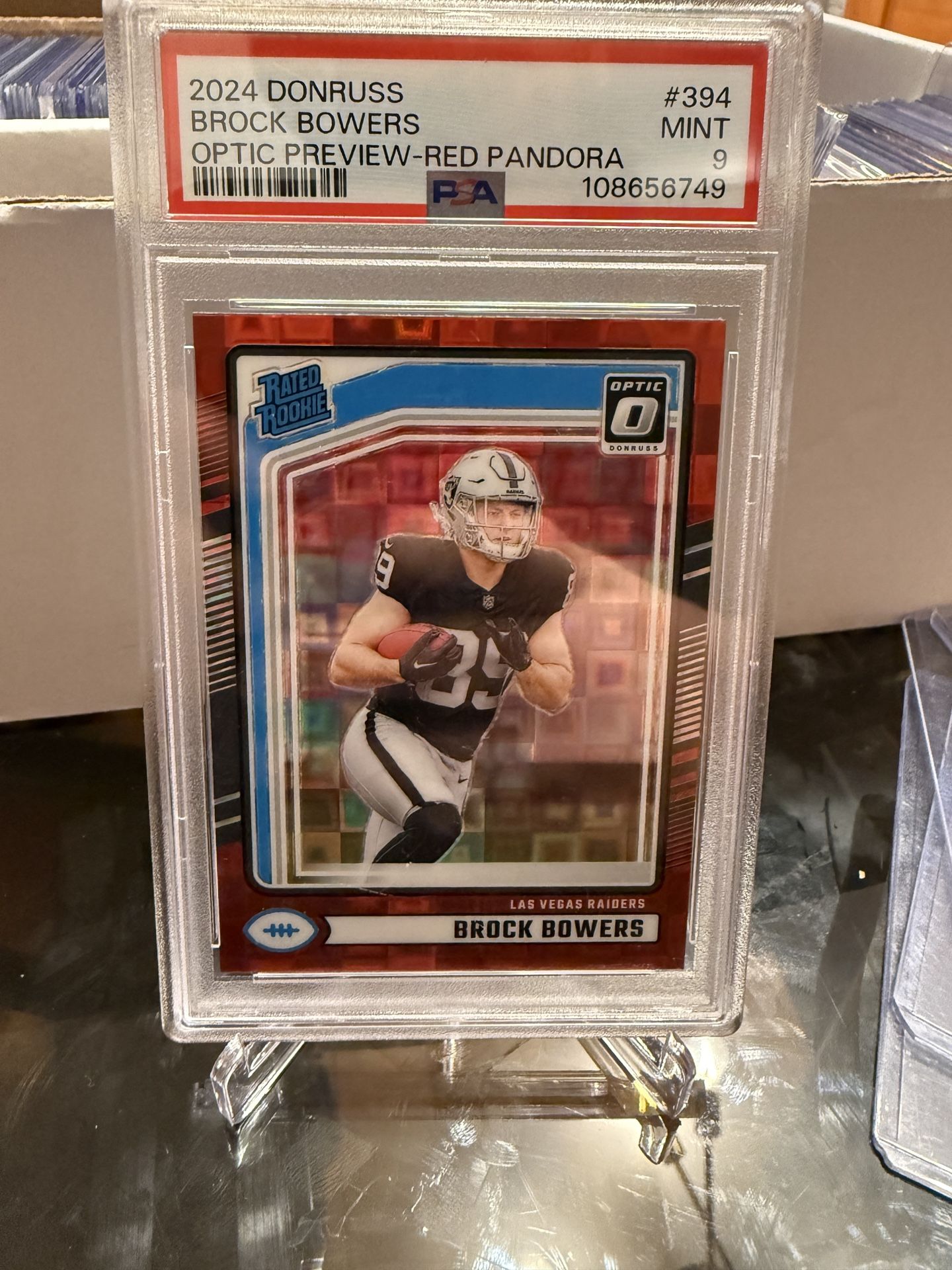 2024 Panini Donruss - Rated Rookie Brock Bowers Red Pandora Prizm Psa 9
