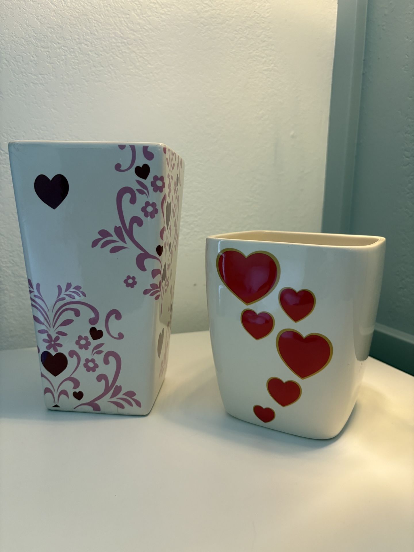 Pair (2) Heart Love Romantic Flower Floral Vases For Wedding Party (sizes In Pic)