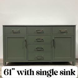 61'' Solid Wood Bathroom Vanity Cabinet with Stone Countertop(Open box)