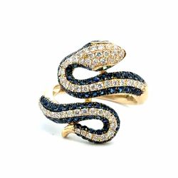 Woman’s Ladies 14k Yellow Gold EFFY Safari Diamond and Sapphire Snake Ring Size 7 GP3135012