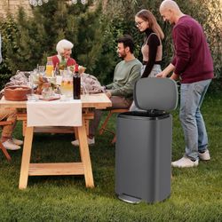   Trash Can, Stainless Steel Garbage Can with Silent Lid, Durable Pedal & Inner Bucket, Pedal Garbage Bin for Kitchen Inside Outside (50L, Dar