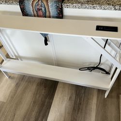 White Sofa Table With Plugin Outlet And USB Ports