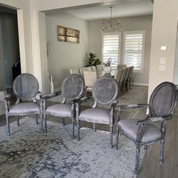 Set of 4 Judith French Country Wood and Cane Upholstered Dining Chairs -Christopher Knight Home-GRAY-