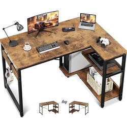 48 Inch Small Corner Desk with Storage Shelves & PC Stand, Reversible Gaming Desk for Bedroom