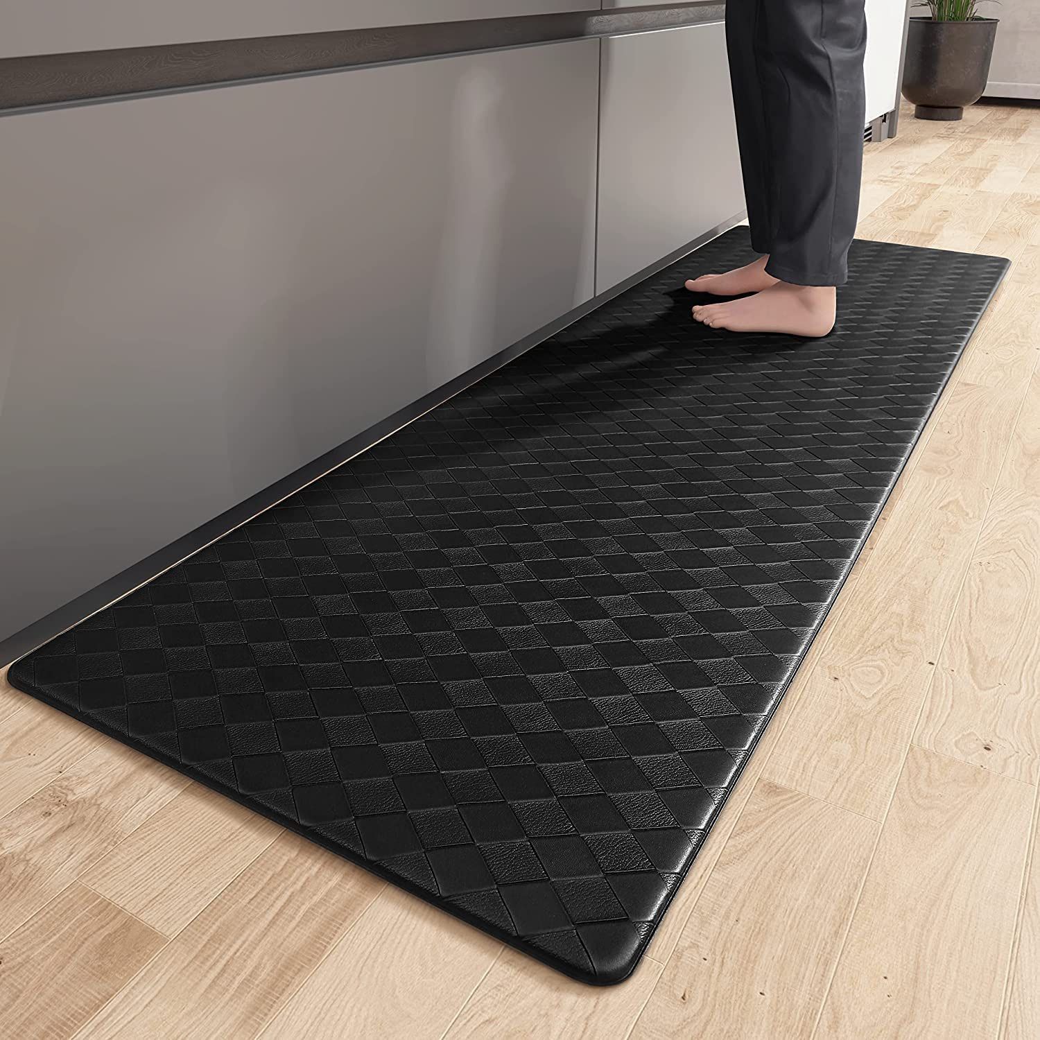 Color G Black Kitchen Mat Long Runner Kitchen Floor Mats Cushioned Anti Fatigue, 17”x71” Foam Comfort Kitchen Padded Mats for Standing, Waterproof Kit