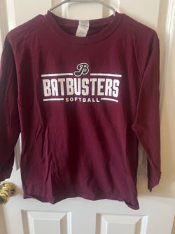 Girls size large Batbuster long sleeve cotton shirt in maroon
