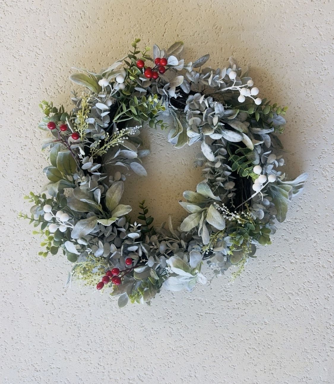 Glittered Greens And Berries Christmas Holiday Wreath