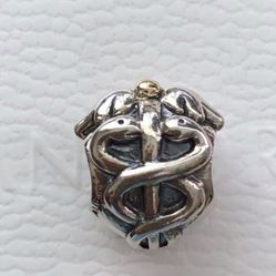 Pandora Medical Life Saver silver and 14k gold Charm