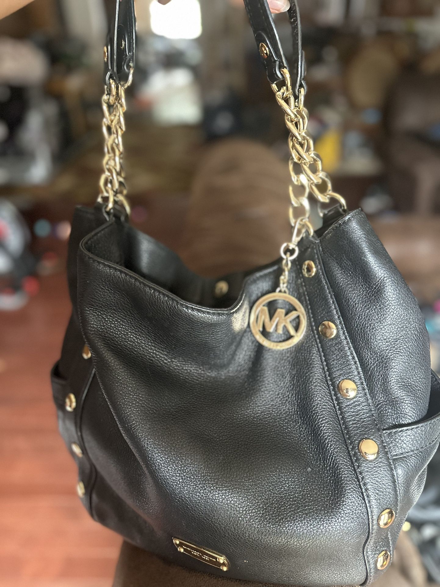 Michael Kors Black Leather Studded Hobo Bag – Chain Strap