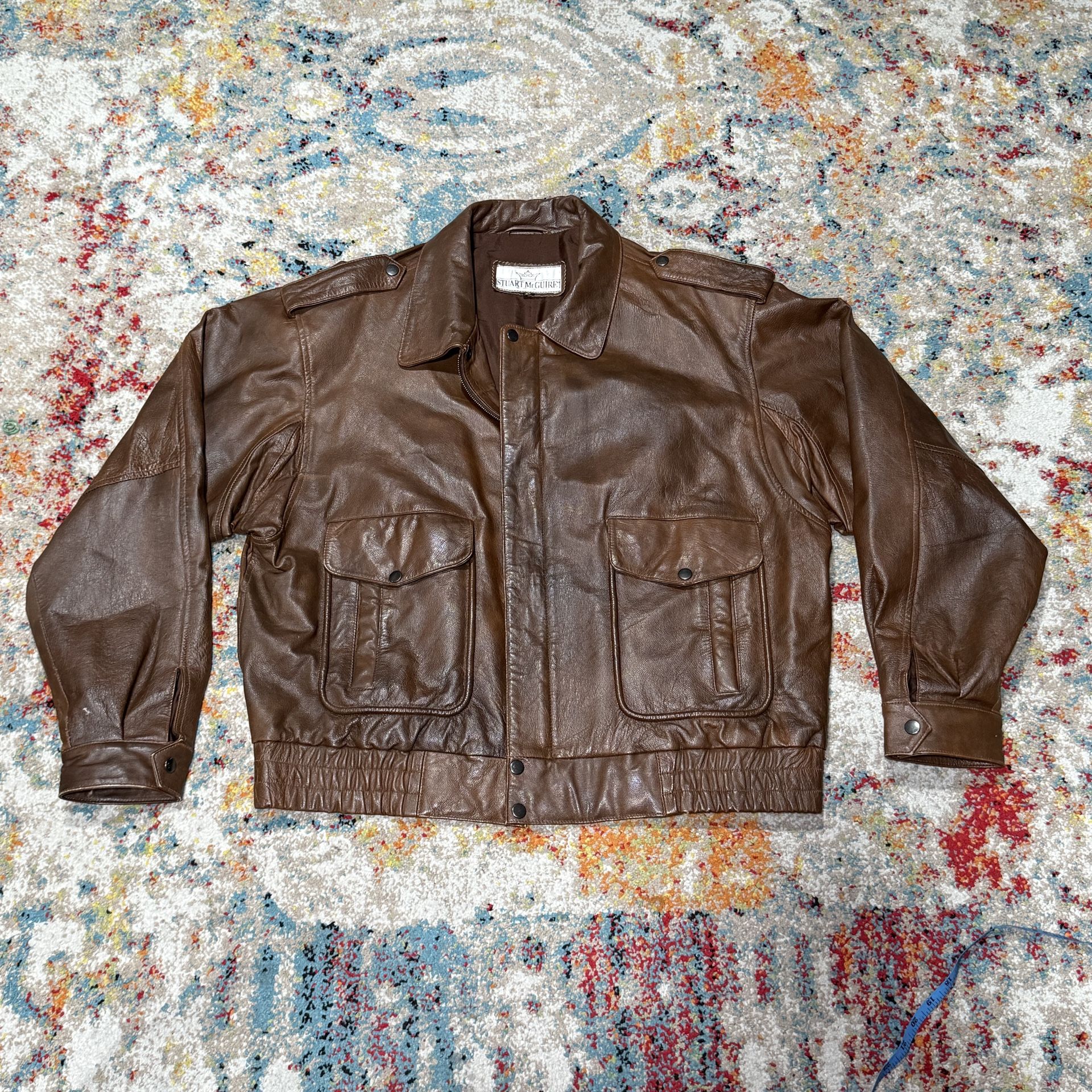 Vintage Stuart McGuire Brown Leather Aviator Bomber Jacket