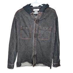 Urban Outfitters Acid Wash Grey Hooded Denim Button Up Sweater Top Jacket Small
