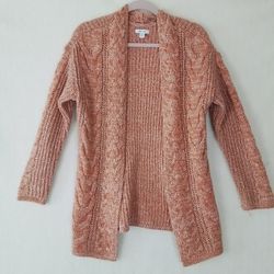 Women's Chunky Knit Sweater Cardigan Size Medium in Creamsicle 