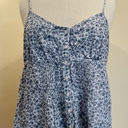 Express White and Blue Floral Spagetti Stripe Top, Large