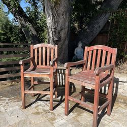Set Of 2 Teakwood Bar Height, Chairs With Arms