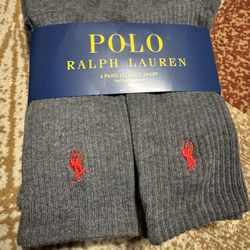 Polo Ralph Lauren 6 Pairs/pack  Dark Gray/Red Shoe Size 6-12.5