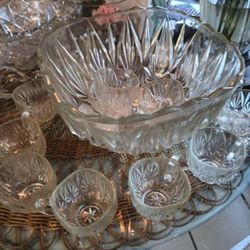 Crystal Punch Bowl And Cups