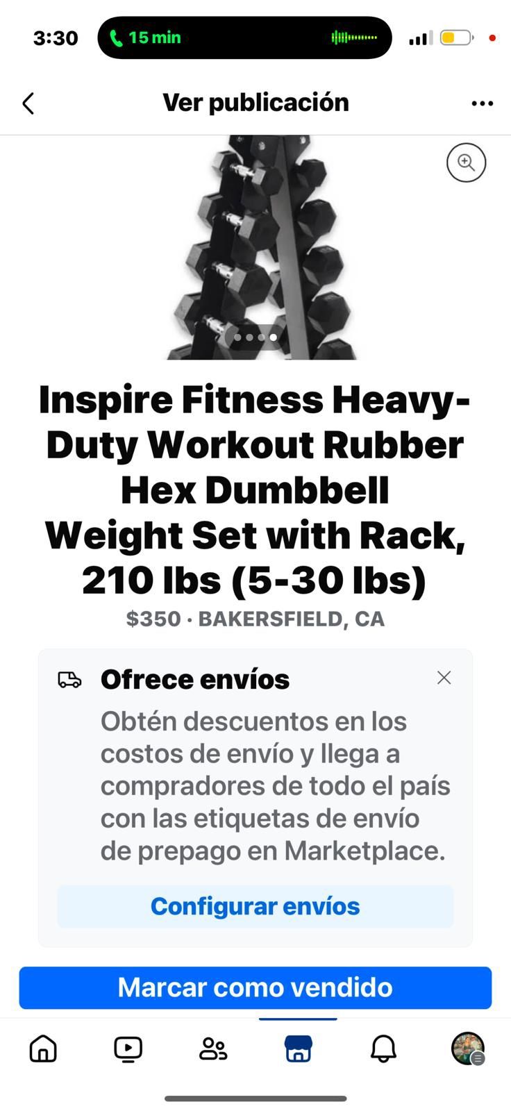 Inspire Fitness Heavy- Duty Workout Rubber Hex Dumbbell Weight Set with Rack, 210 Ibs (5-30 lbs)