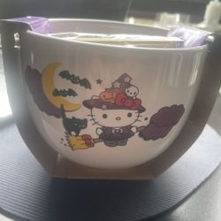 Hello Kitty Witch Ramen Ceramic White Bowl With Chopsticks  Halloween Noodle