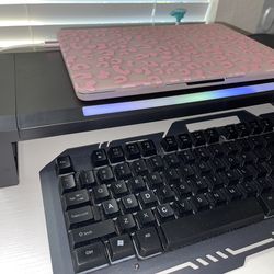 Monitor raise shelf with lightening and lightening keyboard both item sell together in good working condition and well taken care practically new