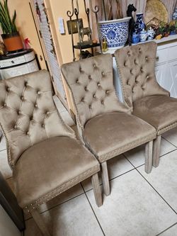 Set of 3 Tufted Velvet Dining Chairs