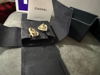 Authentic Chanel 23P Gold Tone CC Open Heart Crystal Stud Earrings with Box - Mint Condition